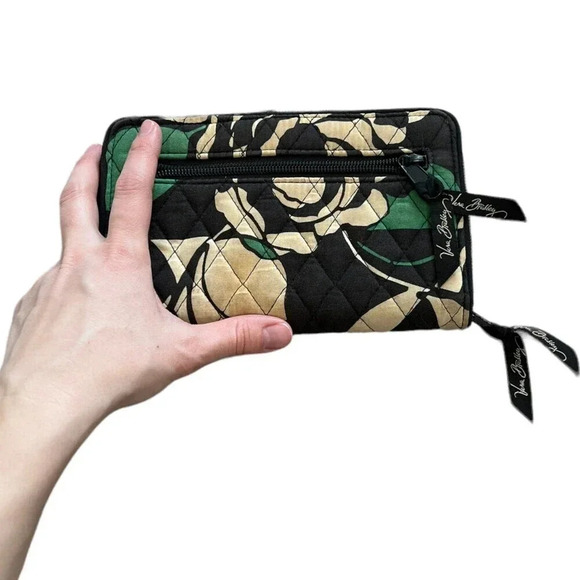 Vera Bradley Green Imperial Rose RFID Turnlock Wallet - Picture 2 of 5